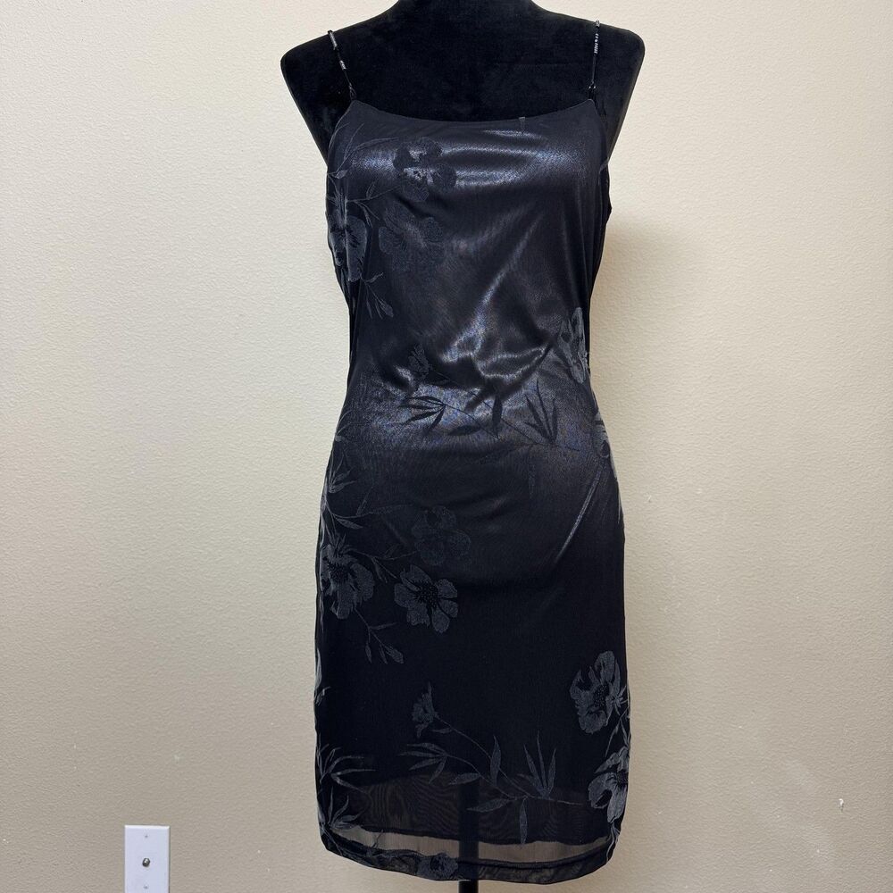 Hourglass Dress Womens Medium Sheer Floral Velvet Slip Beaded Y2K 90s USA Grunge